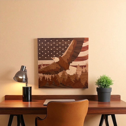 Freedom – Bald Eagle American Flag Wood Inlay Wall Art