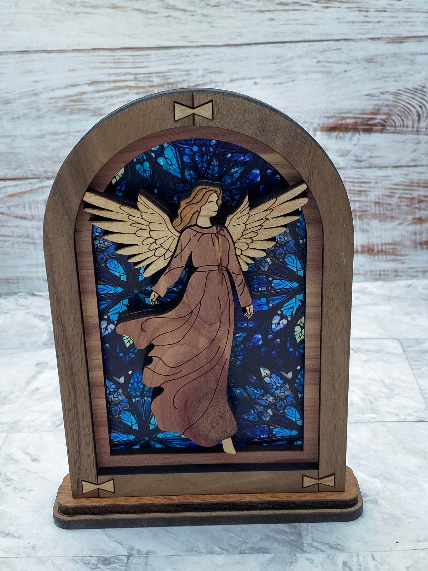 Snowflake Stained Glass Angel Mantle Arch