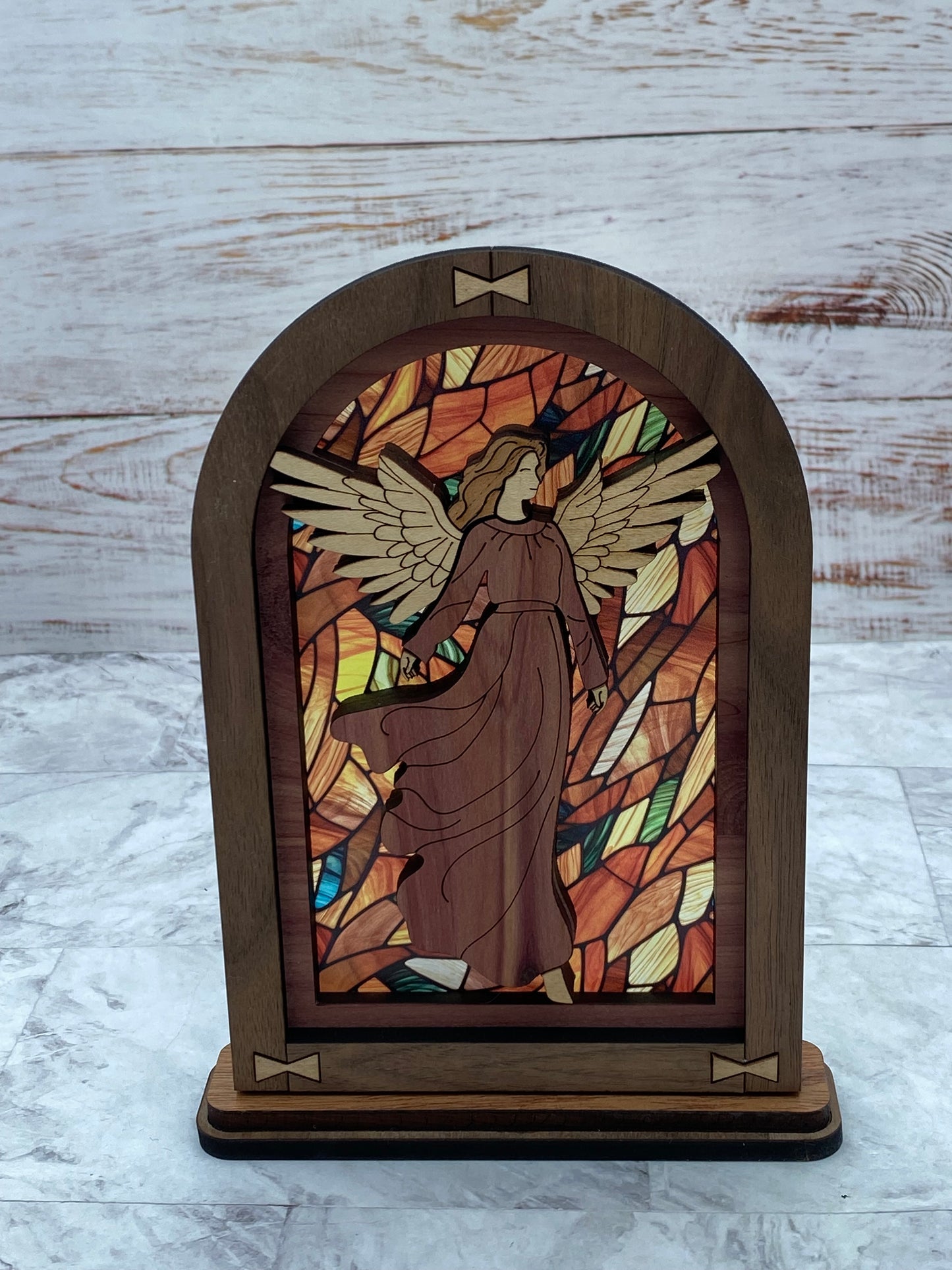 Fall Leaves Stained Glass Angel Mantle Arch