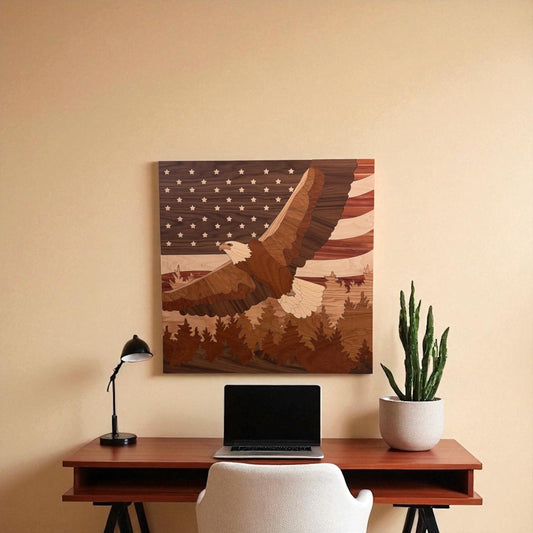 Freedom – Bald Eagle American Flag Wood Inlay Wall Art