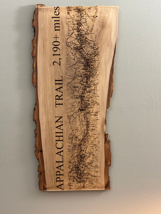 Appalachian Trail Engraved Live Edge Wood Map – approx. 23.5” (sizes vary slightly)