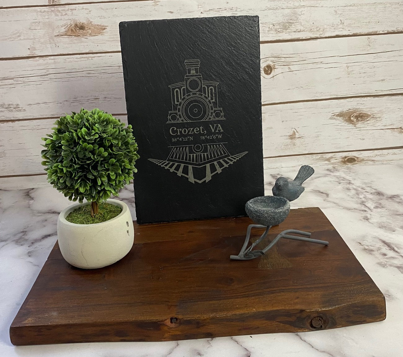 Crozet VA slate Train sign with coordinates