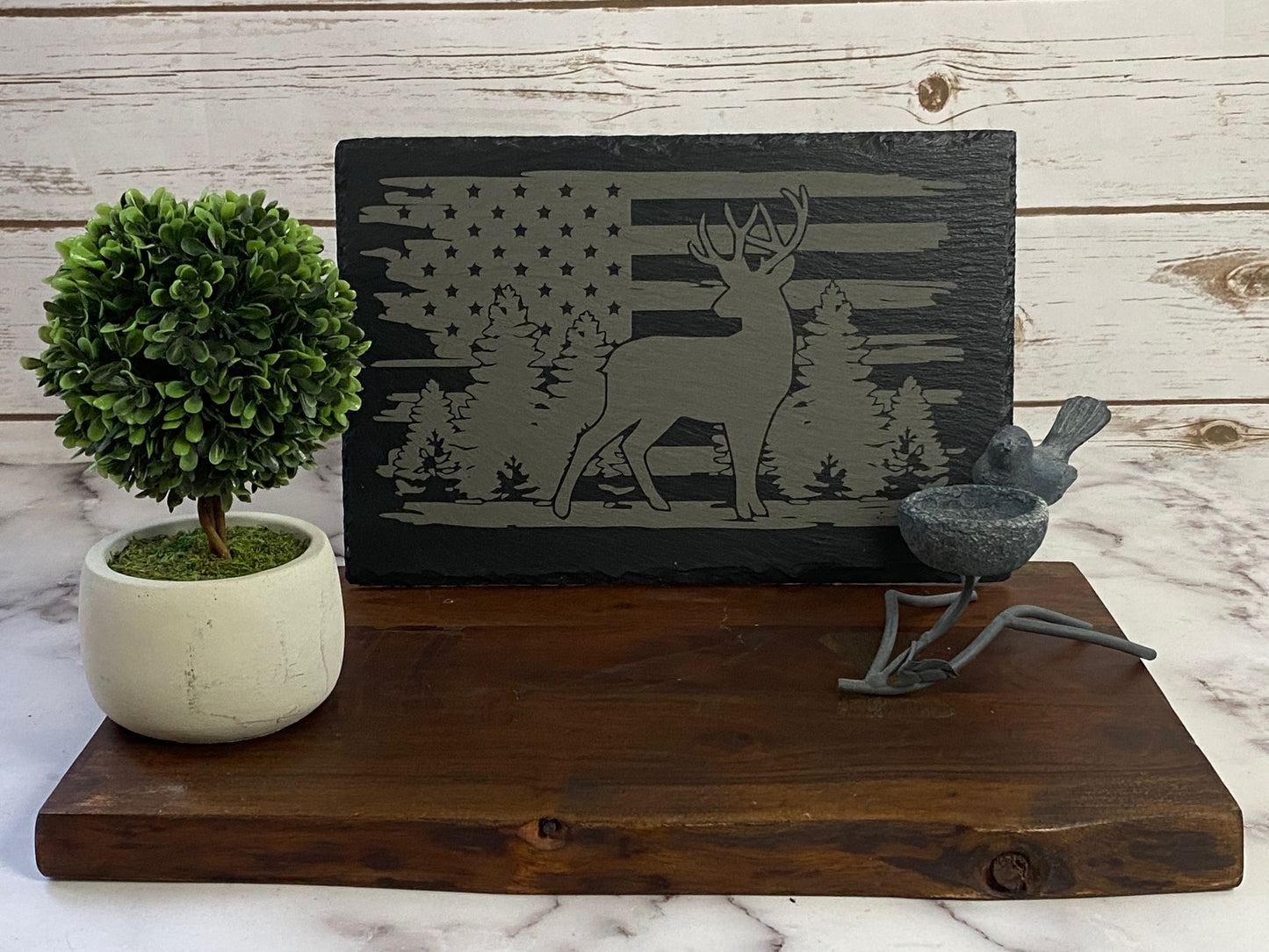 Deer and American Flag Slate Wall Decor
