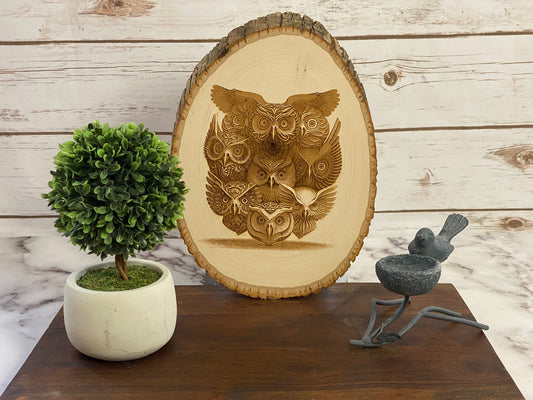 Owl Wall Decor on live edge wood slab