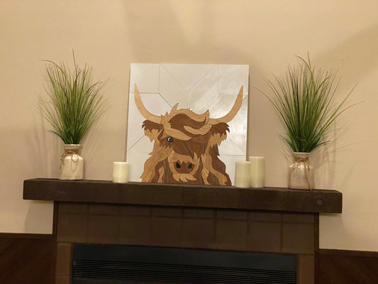 Inlay Highland Cow Wall Art 24" x 24"