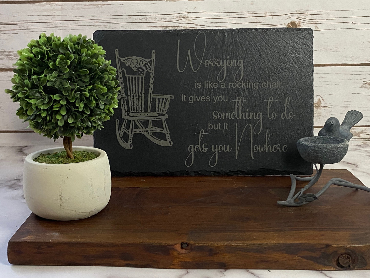 Inspirational Slate Sign about Worrying