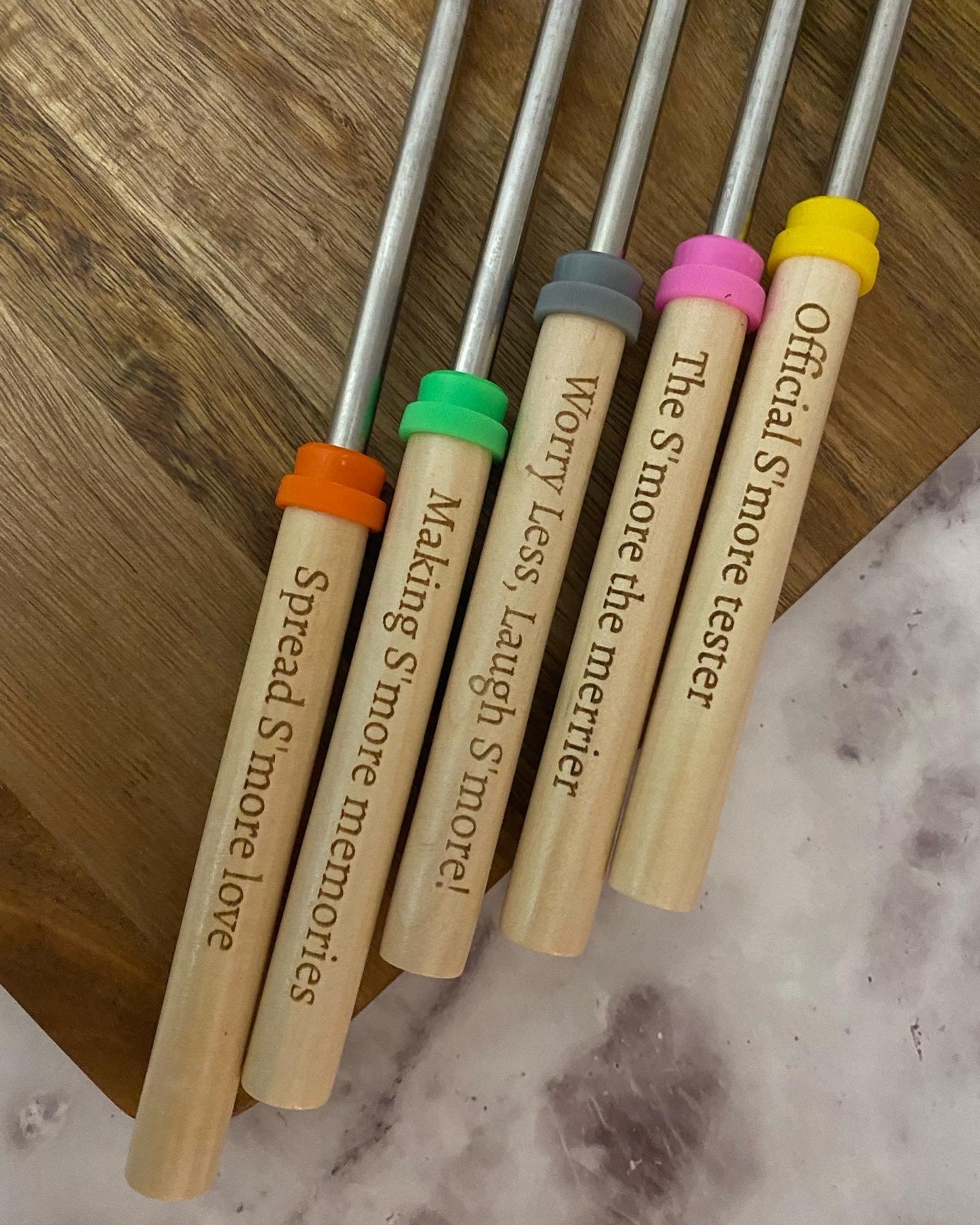 Telescoping Marshmallow Forks for S'mores with Fun Sayings