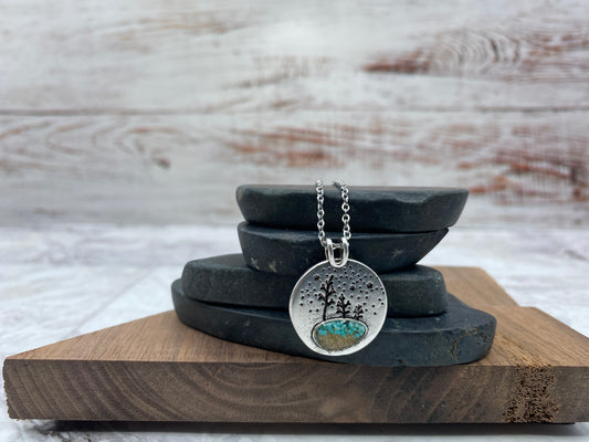 Starry Night Turquoise Sand Tree Necklace
