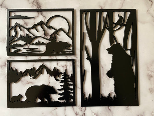 Bear Trio Set of Silhouette Wall Hangings