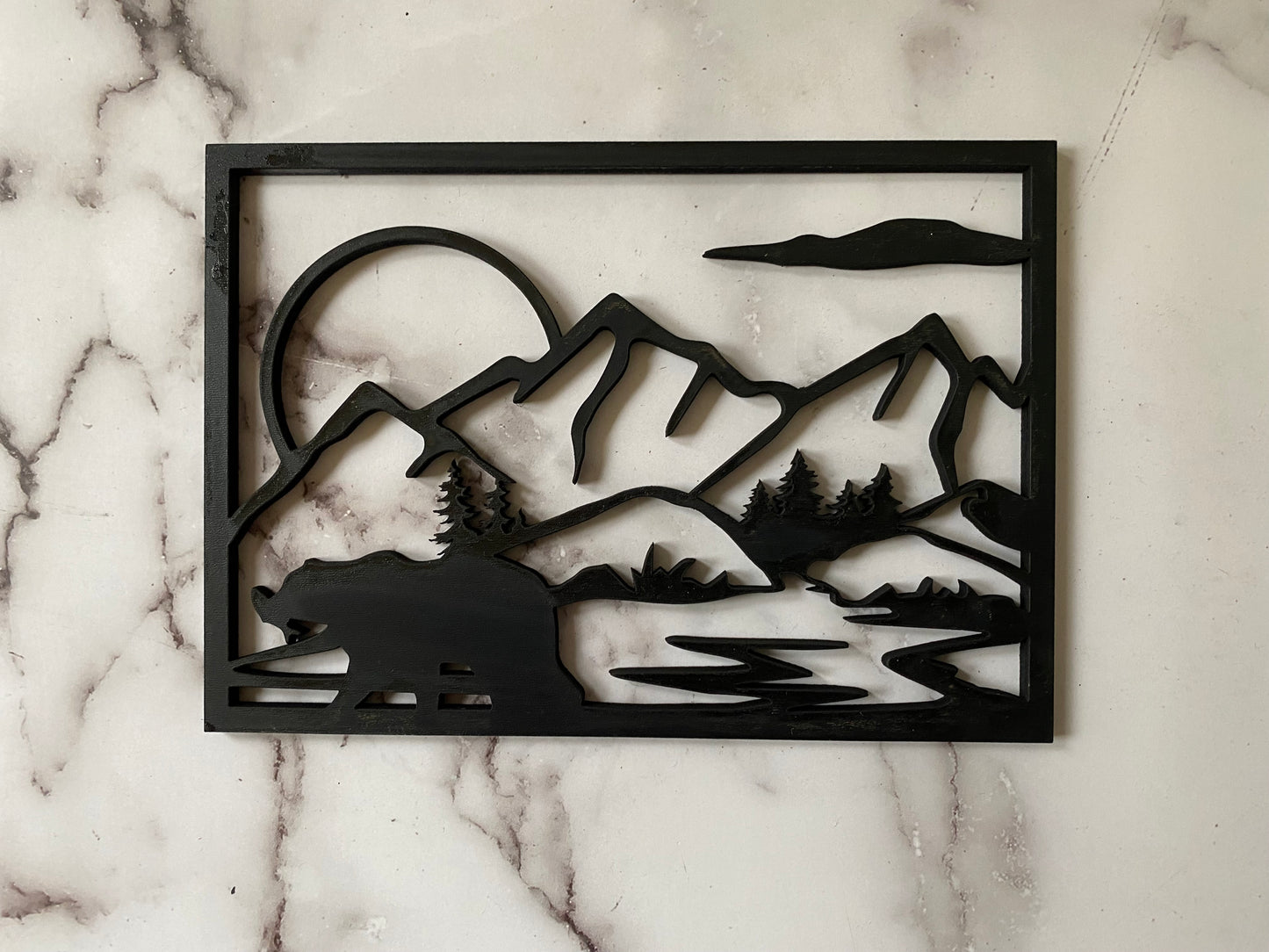 Fishing Bear Silhouette Wall Hanging