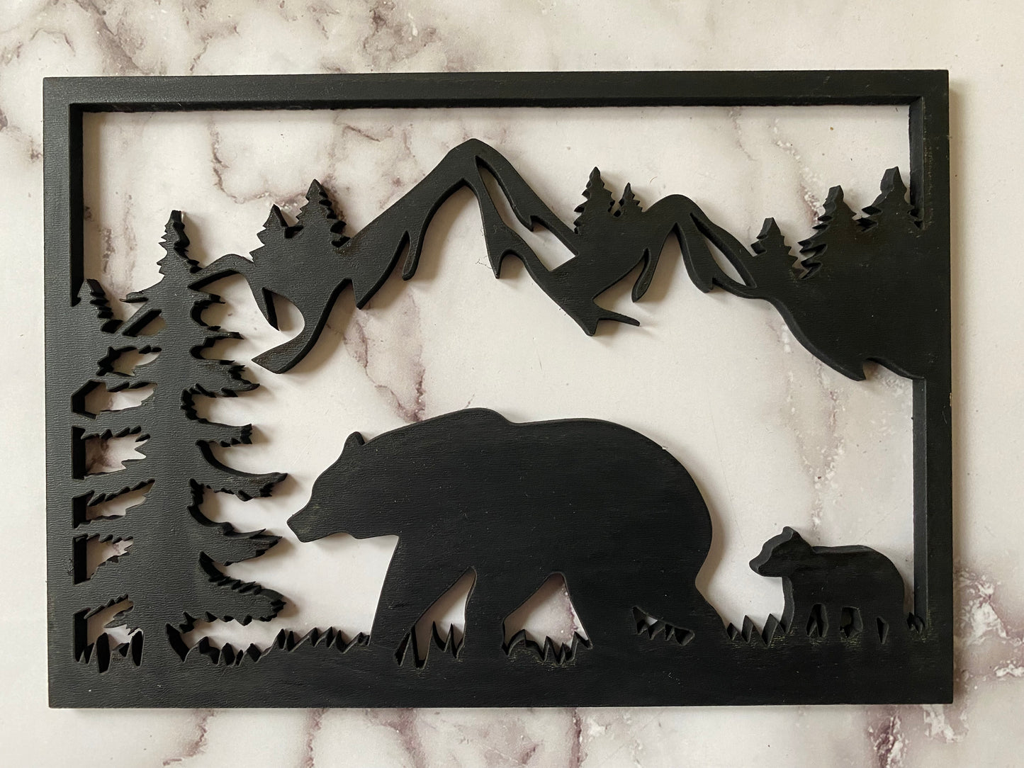 Mama Bear and Baby Bear Silhouette Wall Hanging