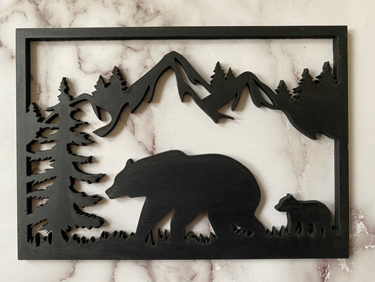 Mama Bear and Baby Bear Silhouette Wall Hanging