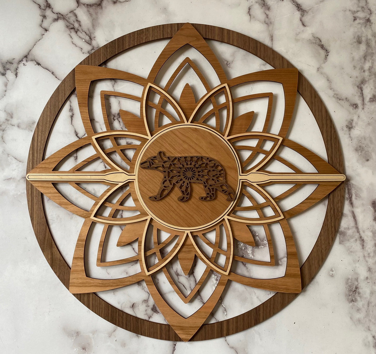 Filigree Flower Wall Art with Mandala Bear