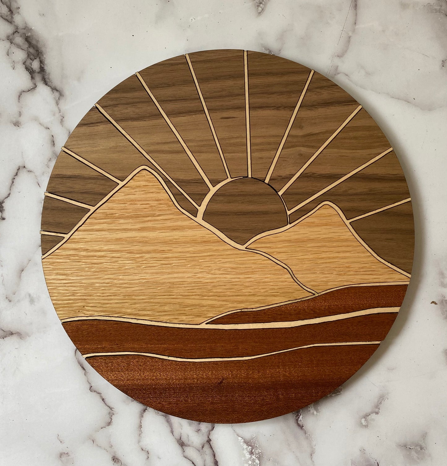 Inlay Mountainscape Walnut Sun – Sunrise Over the Peaks