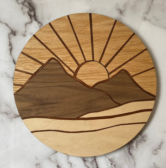 Inlay Mountainscape Oak Sun – "Sunrise Over the Peaks"