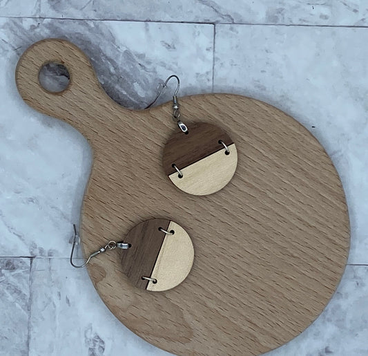 Walnut and Maple Hinged Drop Circle Earrings