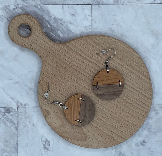 Cherry and Walnut Hinged Drop Circle Earrings