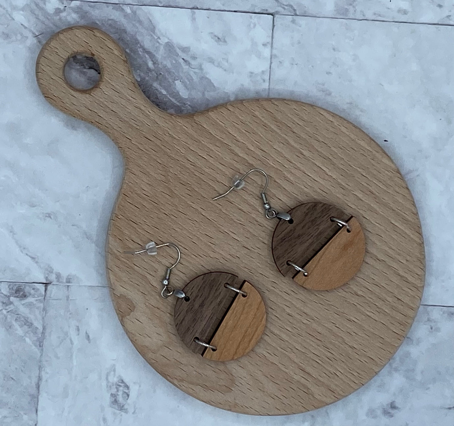 Walnut and Cherry Hinged Drop Circle Earrings