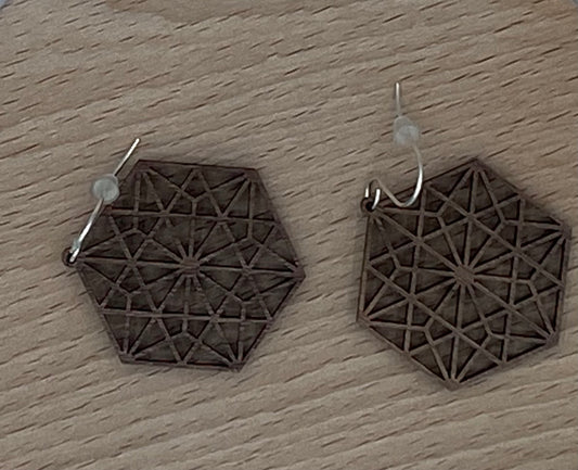 Walnut Six-sided Geometric Earrings