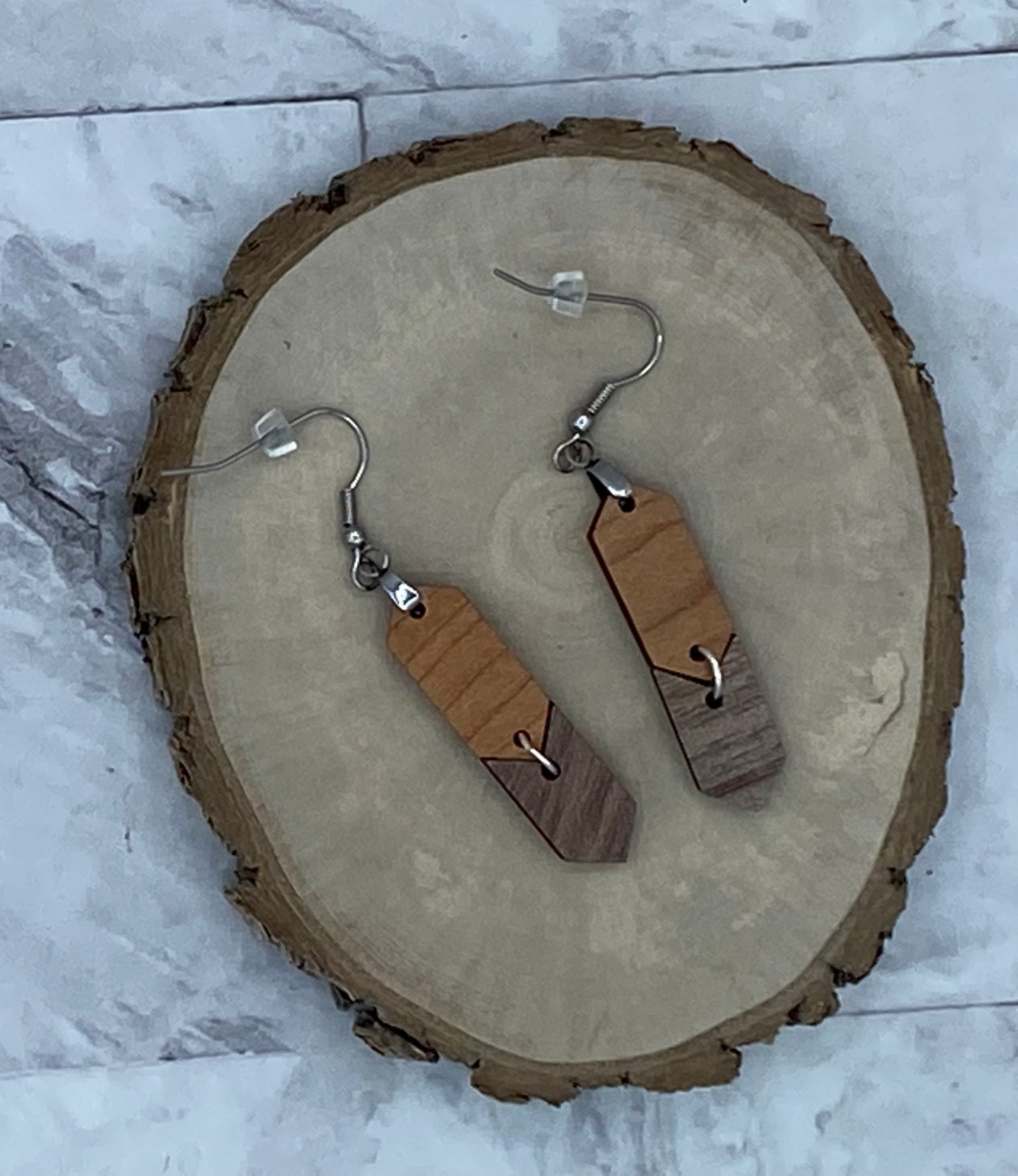 Cherry and Walnut Hinged Drop Geometric Earrings