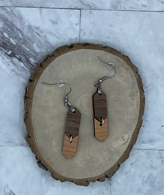 Walnut and Cherry Hinged Drop Geometric Earrings