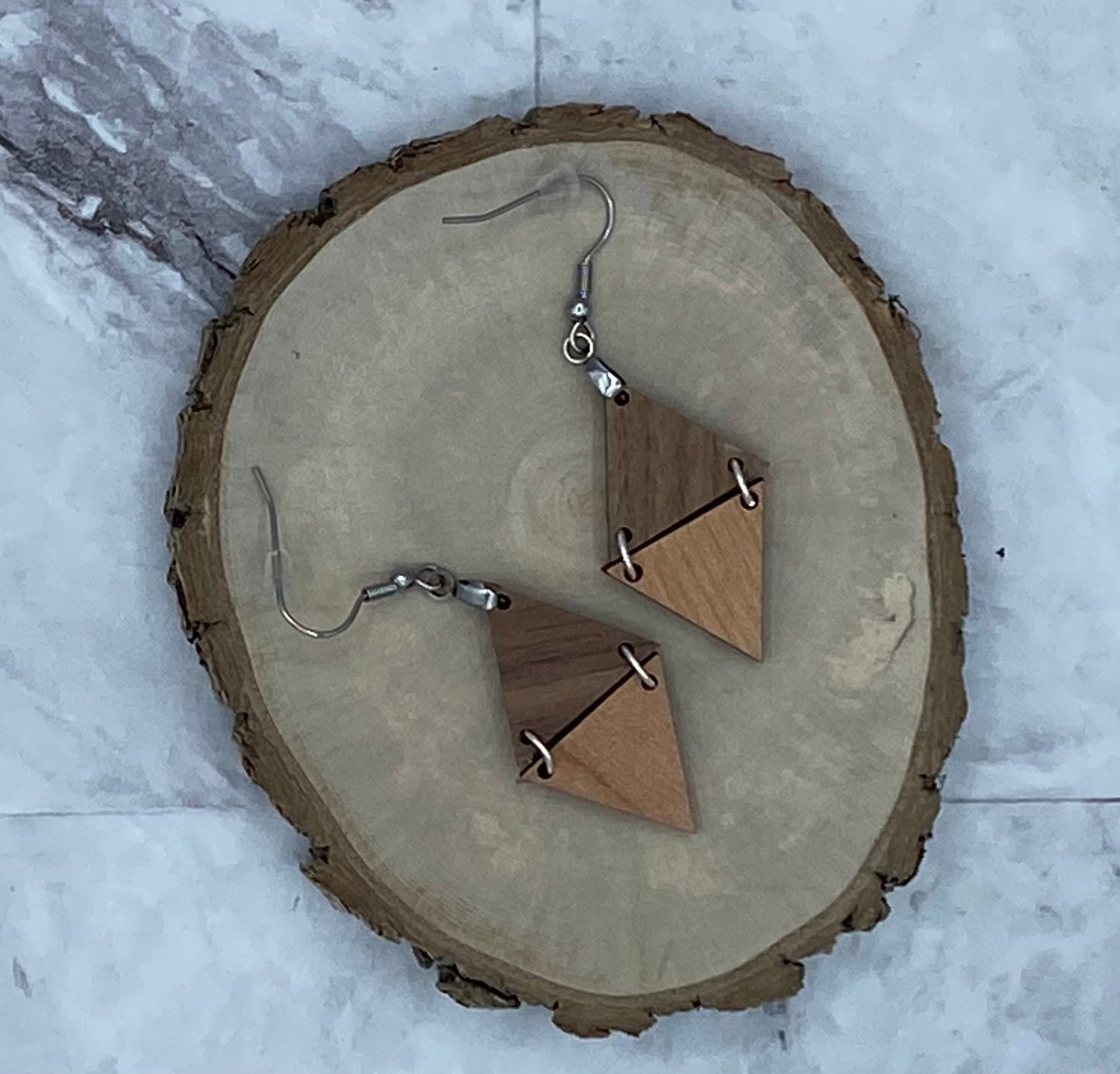 Walnut and Cherry Hinged Diamond-shaped Drop Earrings