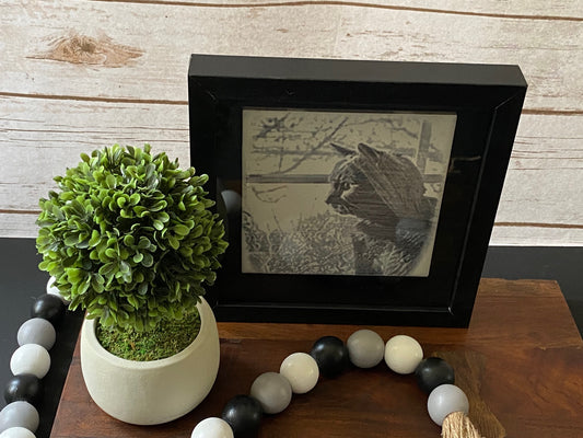 Pet Photo on Tile in 8" x 8" Shadow box frame with engraved mat