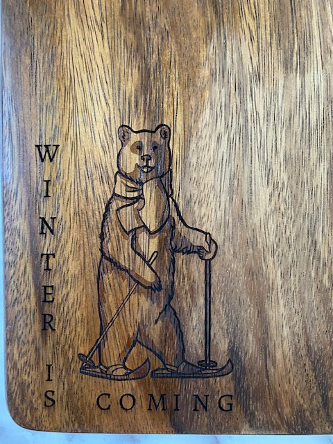 Bear Skiing Walnut Paddle Charcuterie Board with Branch-shaped handle