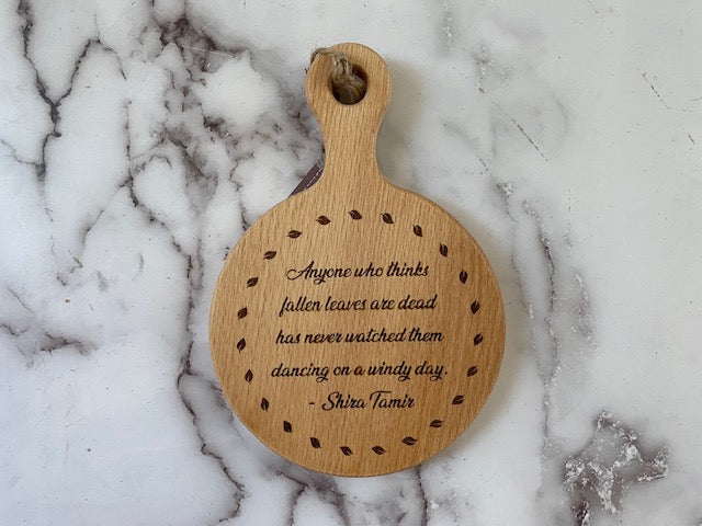 Round 4 1/2"Beech mini Cheese Board Autumn Saying