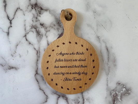 Round 4 1/2"Beech mini Cheese Board Autumn Saying