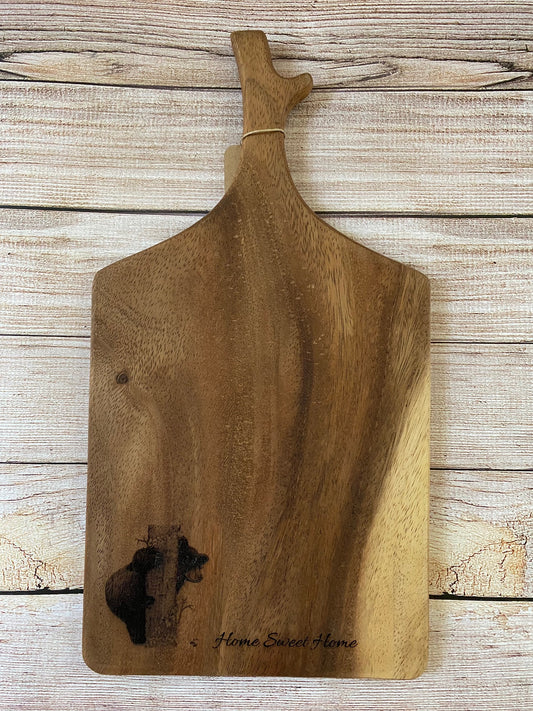Walnut branch shaped Climbing Bear Cub "Home Sweet Home" Charcuterie Board