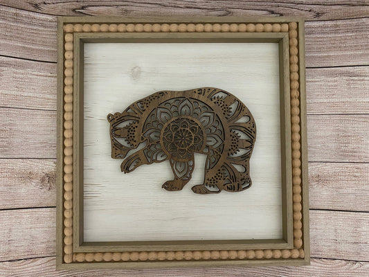 Walnut Mandala Roaming Bear Wall Art