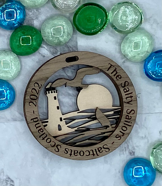 Customized Branded Airbnb VRBO STR Host Items Lighthouse with waves, sunset and seagull ornament