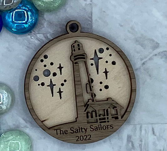 Customized Branded Airbnb VRBO STR Host Items - Lighthouse on a Starry Night Ornament