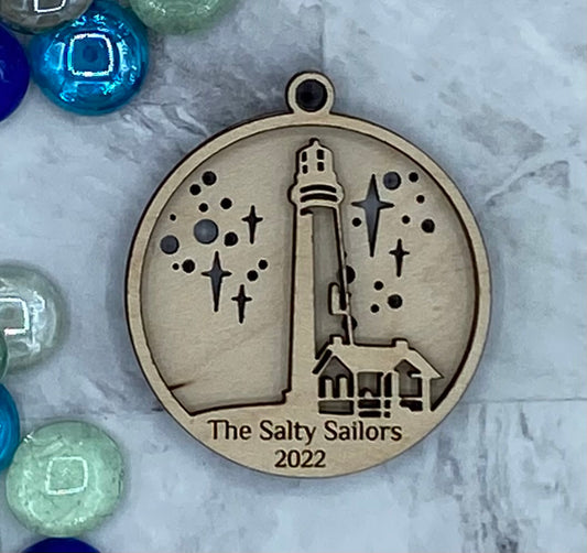 Customized Branded Airbnb VRBO STR Host Items - Lighthouse on a Starry Night Ornament