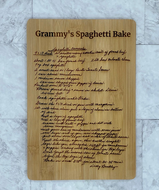 Personalized Keepsake Handwritten Recipe Bamboo Cutting Board