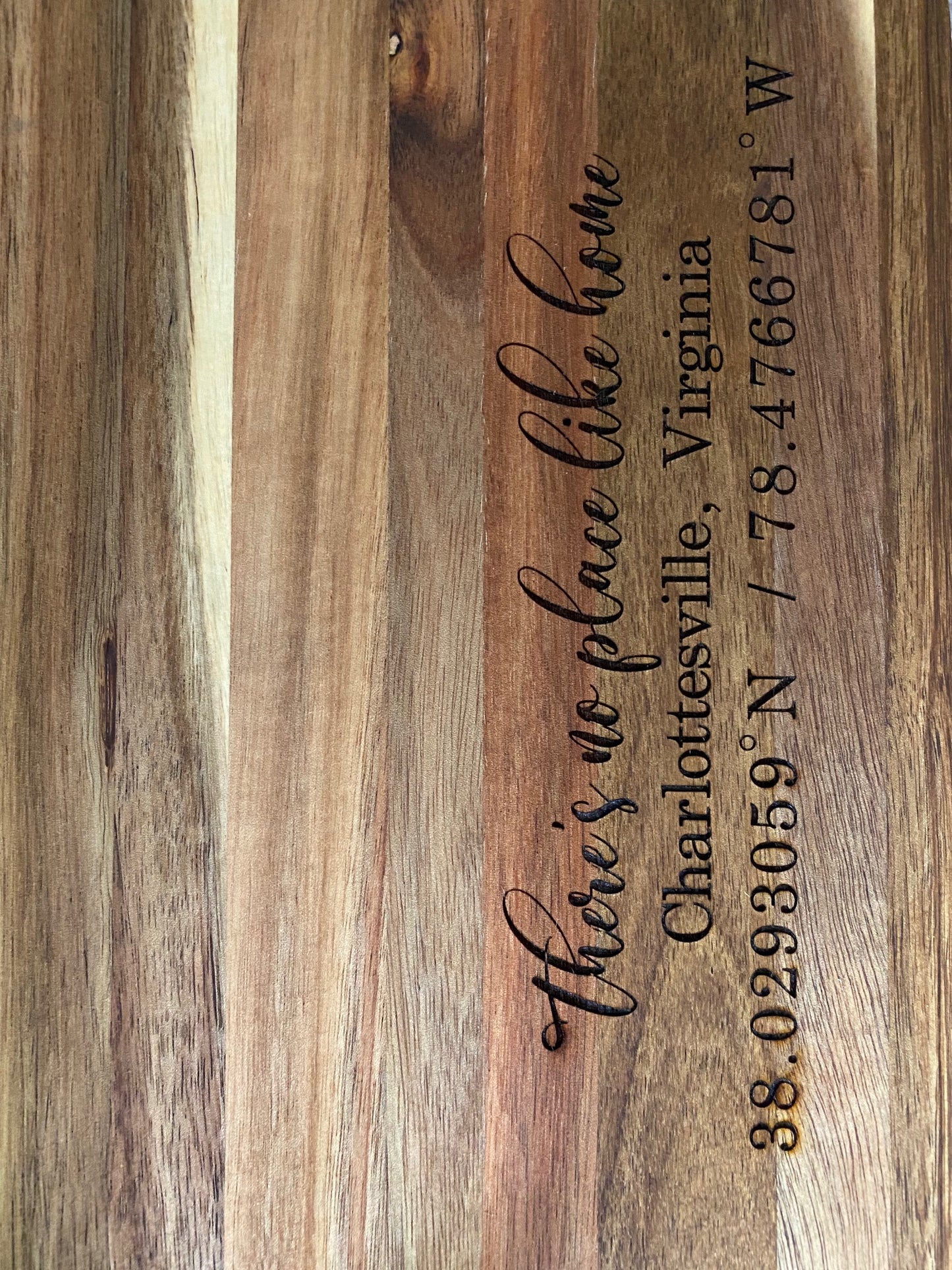 Personalized "There's No Place Like Home" Charcuterie Board with City, State and Coordinates