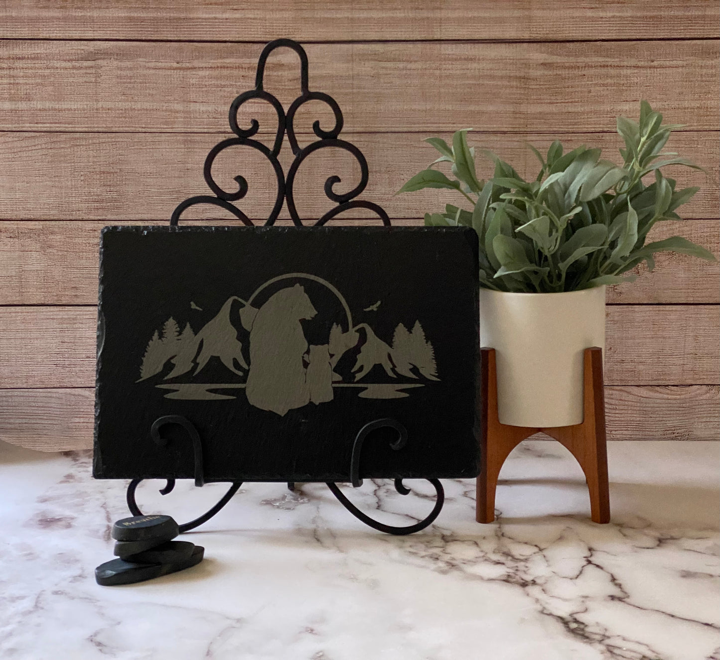Mama Bear and Cub in the Mountains slate sign