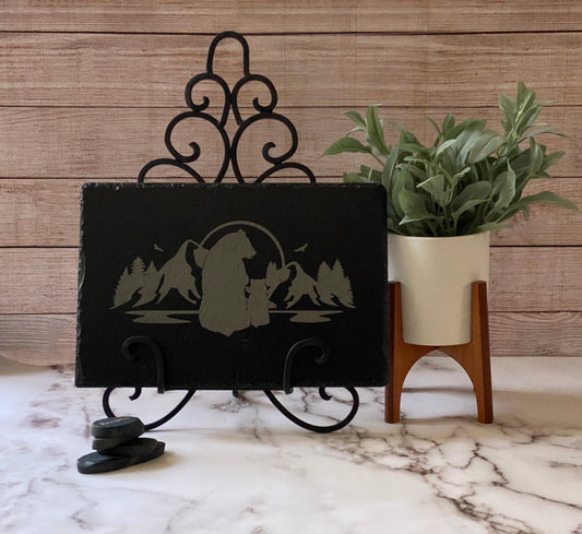 Mama Bear and Cub in the Mountains slate sign