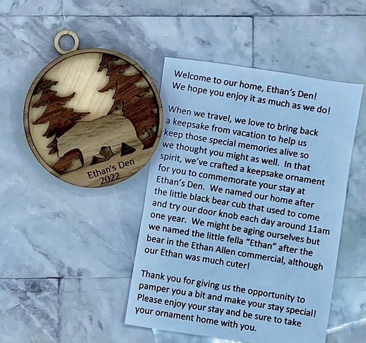 Customized Branded Airbnb VRBO STR Host Items - Bear in Forest Ornament