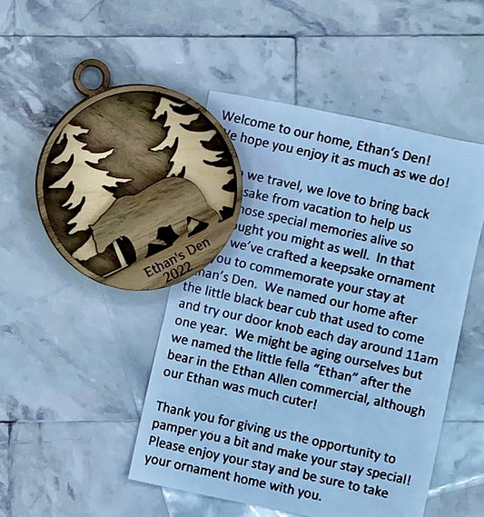 Customized Branded Airbnb VRBO STR Host Items Bear in Forest ornament