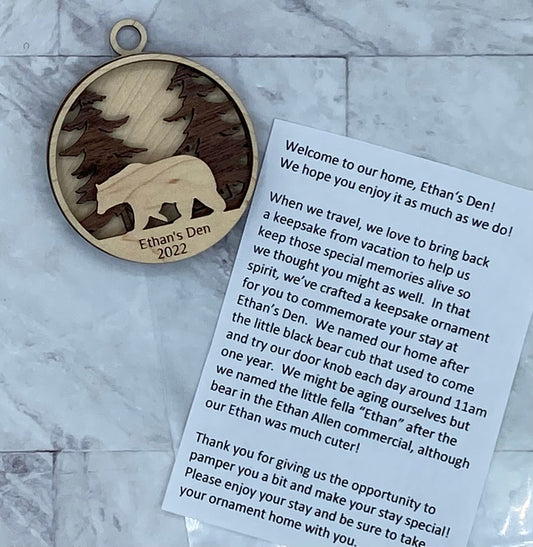 Customized Branded Airbnb VRBO STR Host Items Bear in Forest ornament