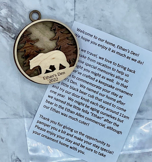 Customized Branded Airbnb VRBO STR Host Items Bear in Forest Ornament