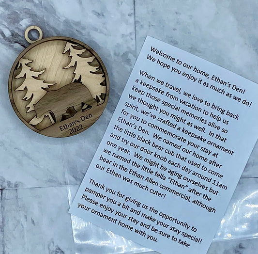 Customized Branded Airbnb VRBO STR Host Items Bear in Forest ornament