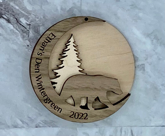 Customized Branded Airbnb VRBO STR Host Items Bear in the Forest with Moon ornament