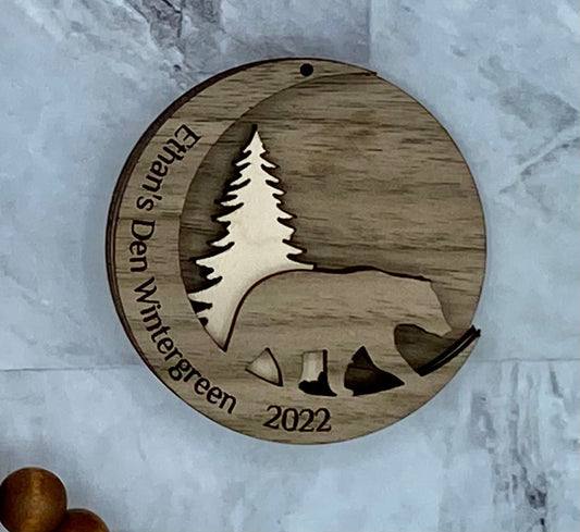 Customized Branded Airbnb VRBO STR Host Items Bear in the Forest with Moon Ornament