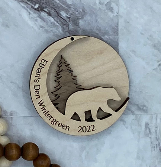 Customized Branded Airbnb VRBO STR Host Items Bear in Forest with Moon Ornament
