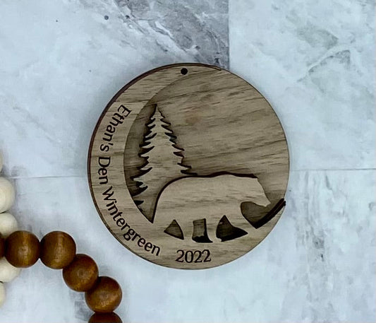 Customized Branded Airbnb VRBO STR Host Items Bear in Forest with Moon Ornament