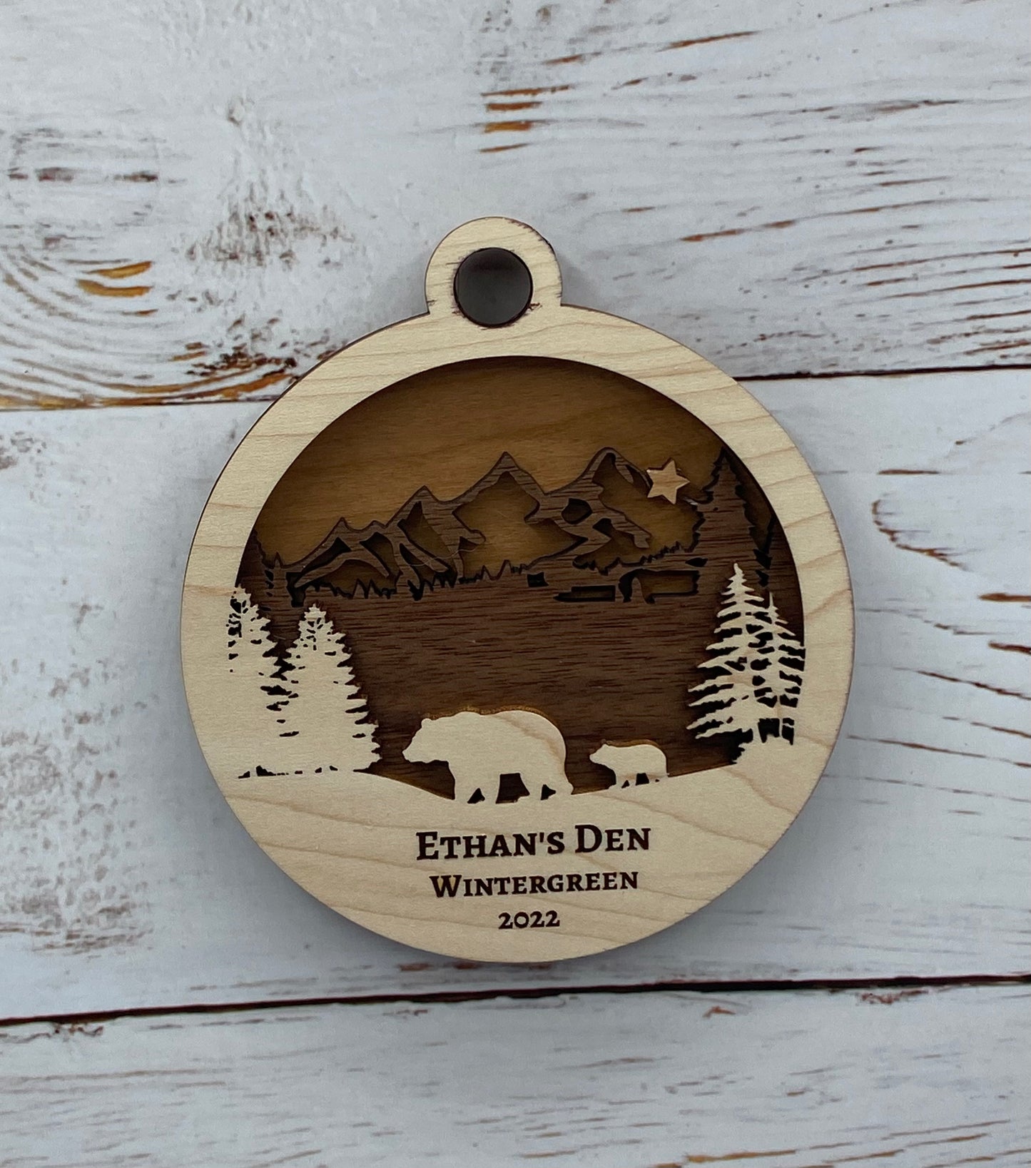 Customized Branded Airbnb VRBO STR Host Items Mama Bear and Cub in the Forest Ornament