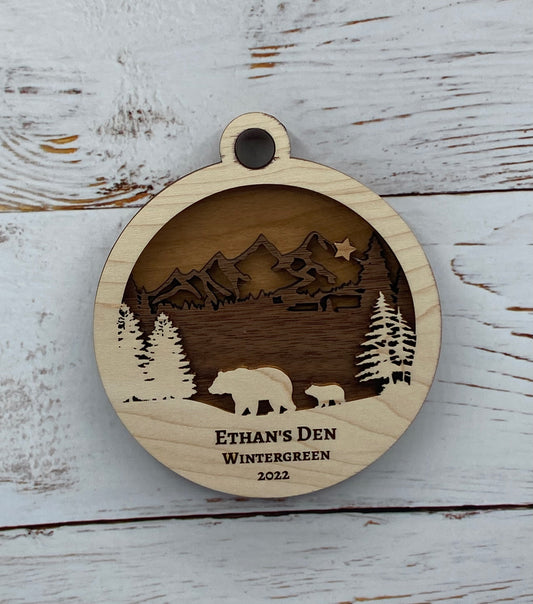 Customized Branded Airbnb VRBO STR Host Items Mama Bear and Cub in the Forest Ornament